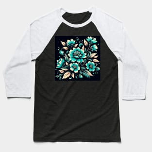 Turquoise Floral Illustration Baseball T-Shirt